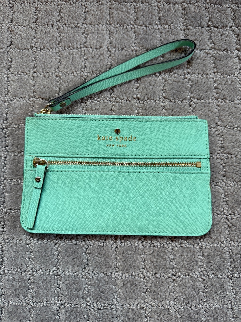 kate spade Mint Green Saffiano Wristlet with Gold Accent